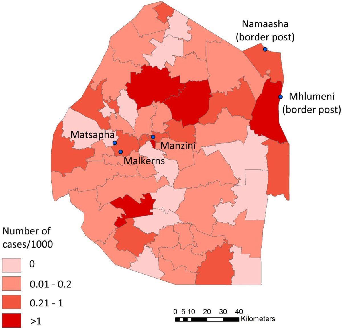Térkép Szváziföld malária