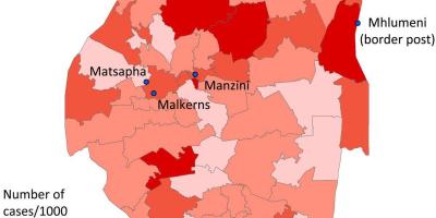 Térkép Szváziföld malária
